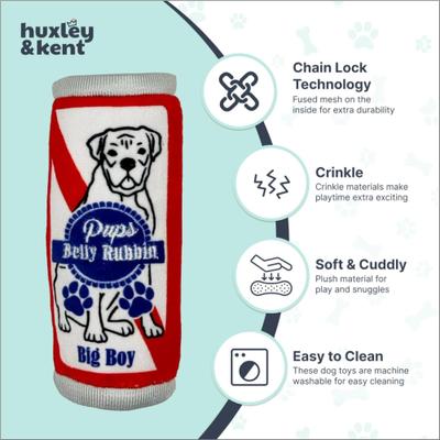 Show full view: Huxley & Kent Tiny Tuff Pups Belly Rubbin Squeaky Plush Dog Toy, White/Red/Blue slide 3 of 8