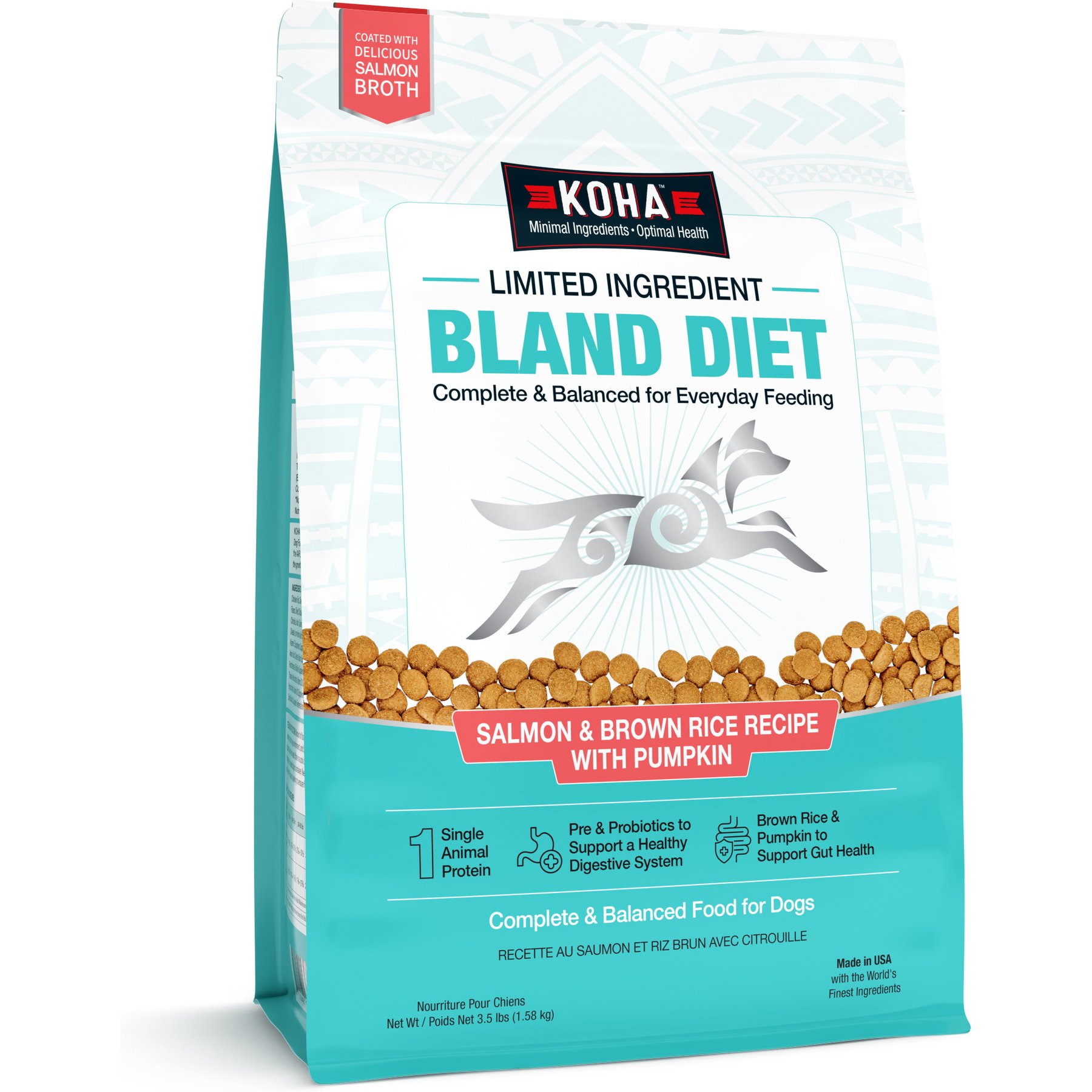 KOHA Sensitive Stomach Limited Ingredient Bland Diet Salmon, Brown Rice & Pumpkin Dry Dog Food Food, 3.5-lb bag