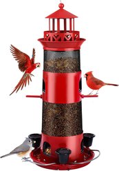 Decflow Outdoor Hanging Durable Metal Tube Wild Bird Feeder with Three Water Cups, Black