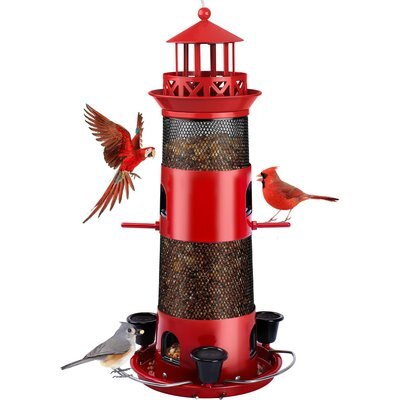 Decflow Decflow Outdoor Hanging Durable Metal Tube Wild Bird Feeder with Three Water Cups, Black