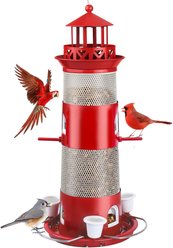 Decflow Outdoor Hanging Durable Metal Tube Wild Bird Feeder with Three Water Cups, White