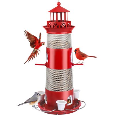 Decflow Decflow Outdoor Hanging Durable Metal Tube Wild Bird Feeder with Three Water Cups, White