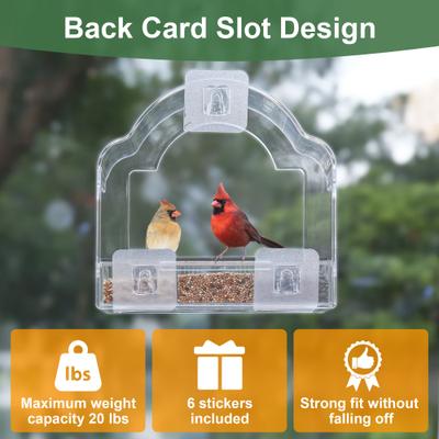 Show full view: Decflow Transparent Acrylic Outside Window Wild Bird Feeder with 3 Pairs of Strong Stickers & Removable Tray, Black slide 5 of 7