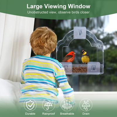 Show full view: Decflow Transparent Acrylic Outside Window Wild Bird Feeder with 3 Pairs of Strong Stickers & Removable Tray, Black slide 7 of 7
