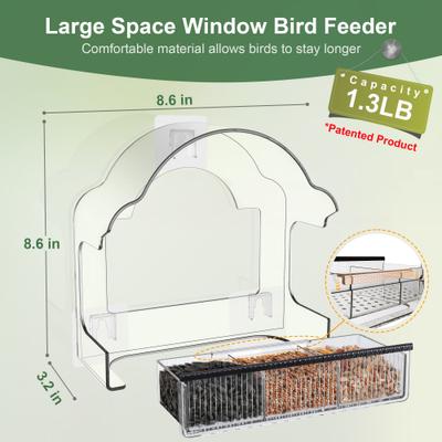 Show full view: Decflow Transparent Acrylic Outside Window Wild Bird Feeder with 3 Pairs of Strong Stickers & Removable Tray, Black slide 2 of 7