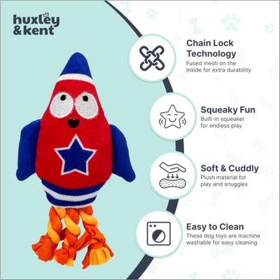 Show full view: Huxley & Kent Tiny Tuff Rocket Man Squeaky Plush Dog Toy, Red/White/Blue/Orange slide 3 of 8