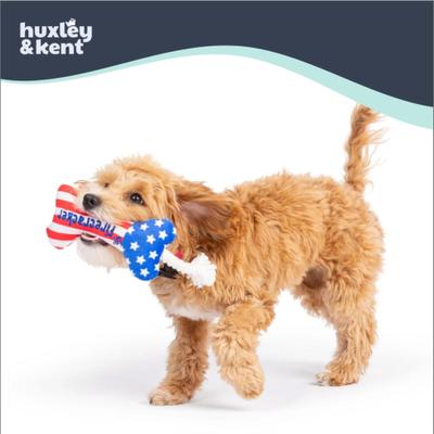 Show full view: Huxley & Kent Tiny Tuff Lil' Firecracker Bone Squeaky Plush Dog Toy, Red/White/Blue slide 6 of 8