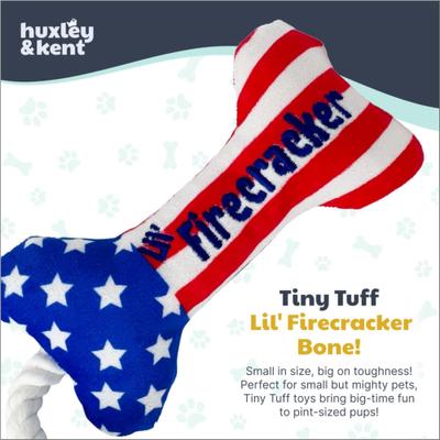 Show full view: Huxley & Kent Tiny Tuff Lil' Firecracker Bone Squeaky Plush Dog Toy, Red/White/Blue slide 5 of 8