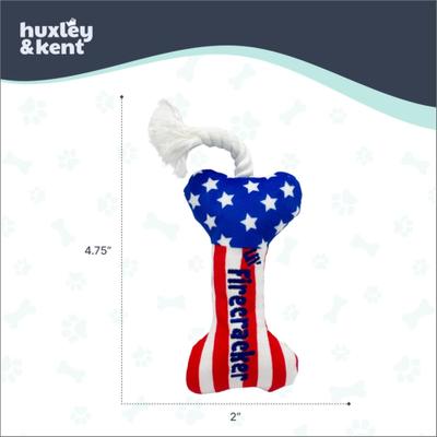 Show full view: Huxley & Kent Tiny Tuff Lil' Firecracker Bone Squeaky Plush Dog Toy, Red/White/Blue slide 4 of 8