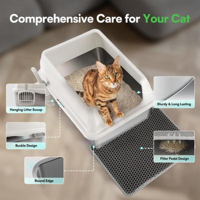 Show full view: allforpaws Go Fresh Enclosed Stainless Steel Cat Litter Box, 21 x 16 x 11.8-in, Sand slide 3 of 6