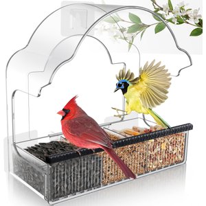 Decflow Transparent Acrylic Outside Window Wild Bird Feeder with 3 Pairs of Strong Stickers & Removable Tray, Black