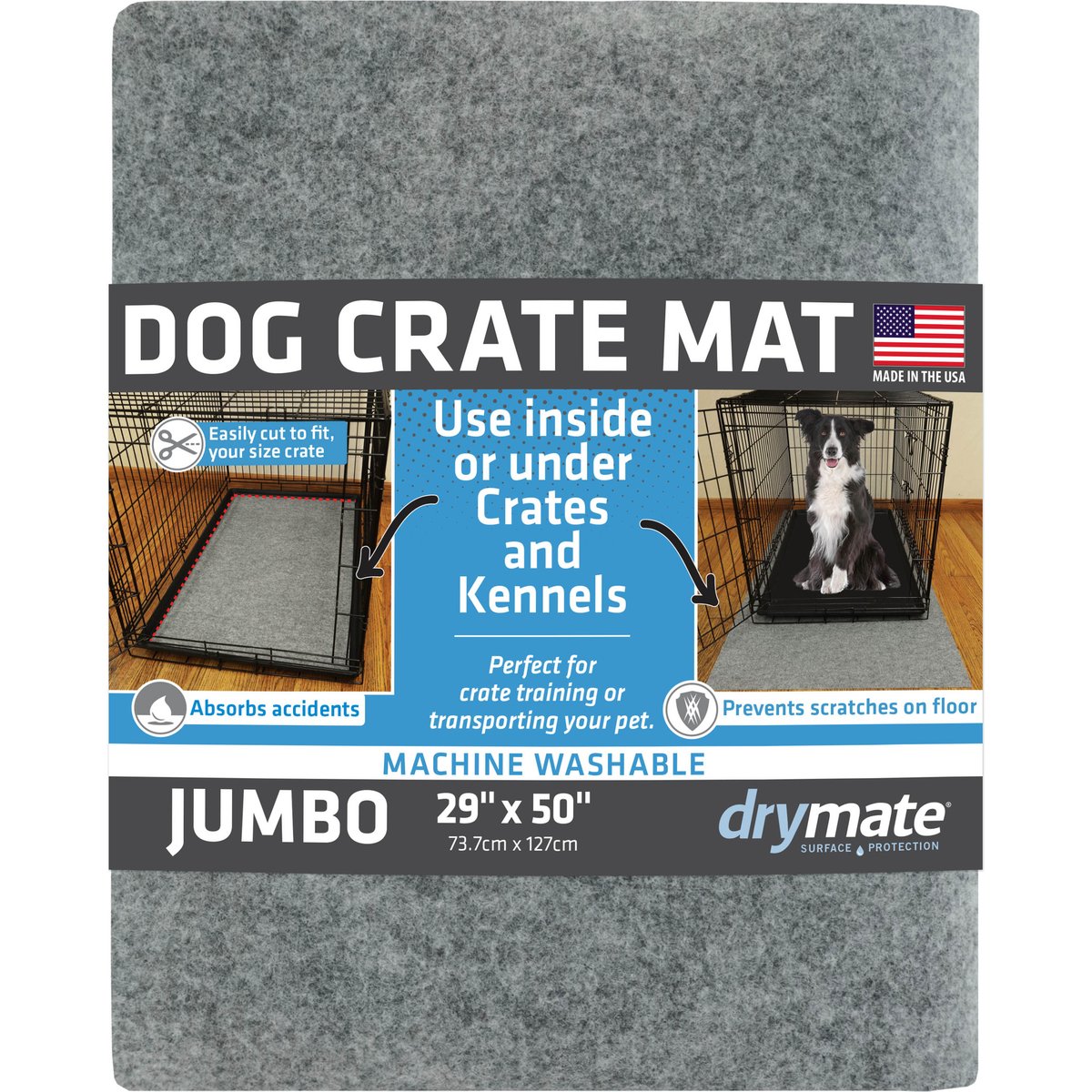 Drymate Dog Crate Mat Protective Liner Training Pee Pad, Light Grey, Jumbo, 29-in x 50-in