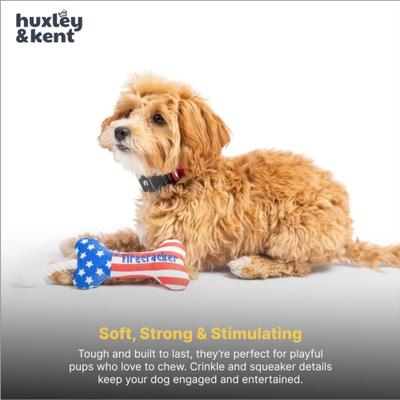 Show full view: Huxley & Kent Tiny Tuff Lil' Firecracker Bone Squeaky Plush Dog Toy, Red/White/Blue slide 7 of 8