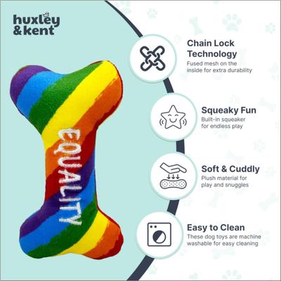 Show full view: Huxley & Kent Tiny Tuff Equality Bone Squeaky Plush Dog Toy, Rainbow slide 3 of 7