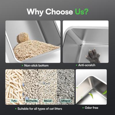 Show full view: allforpaws Go Fresh Stainless Steel Cat Litter Pan, 20.7 x 15.7 x 5.9-in slide 2 of 4