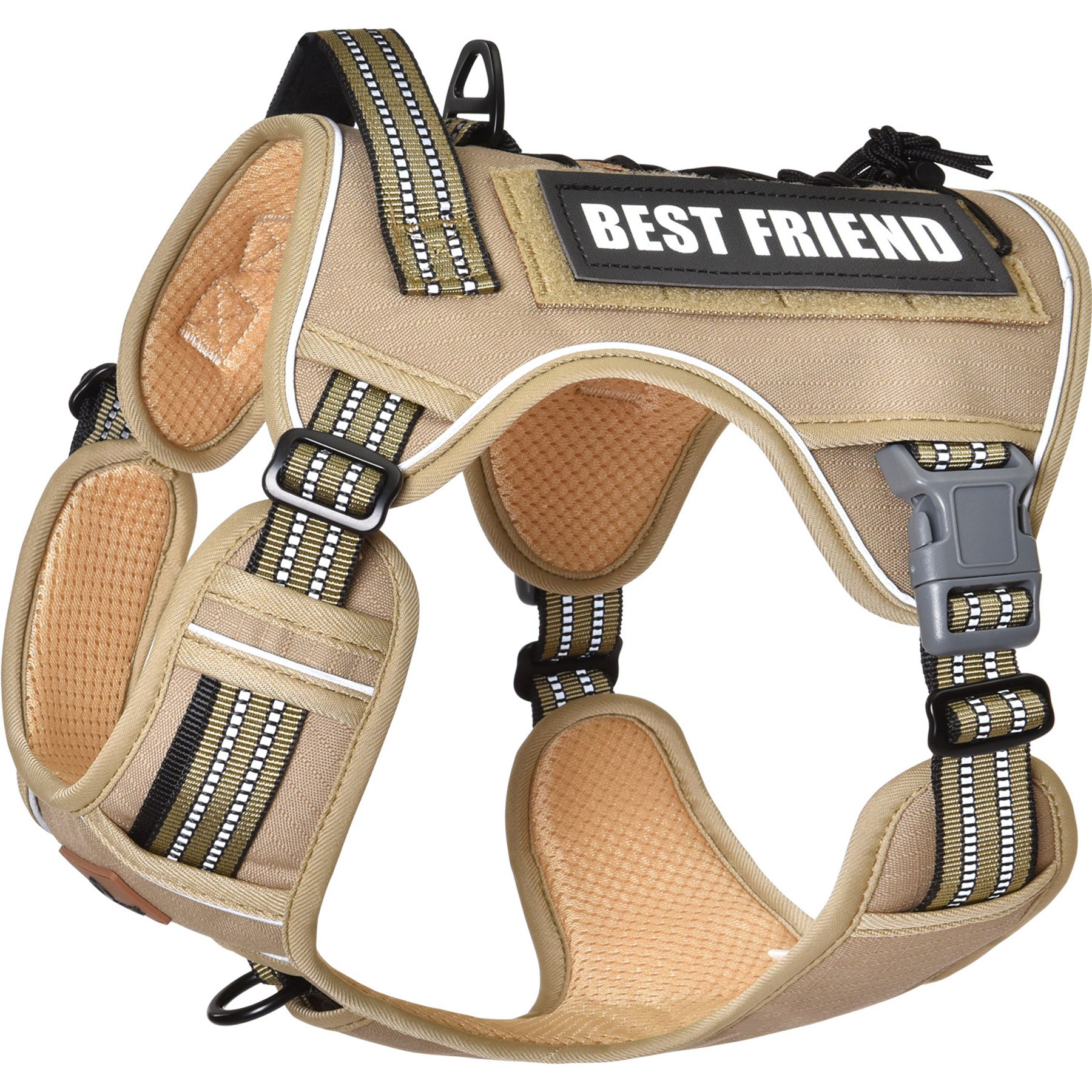 Pet Marvel Tactical No Pull Front Clip with Easy Control Handle & Molle Hoop & Loop Dog Harness, Brown, Medium: 22 to 33-in chest