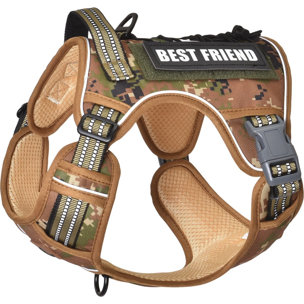 Pet Marvel Tactical No Pull Front Clip with Easy Control Handle & Molle Hoop & Loop Dog Harness, Camouflage, Large: 24 to 37-in chest