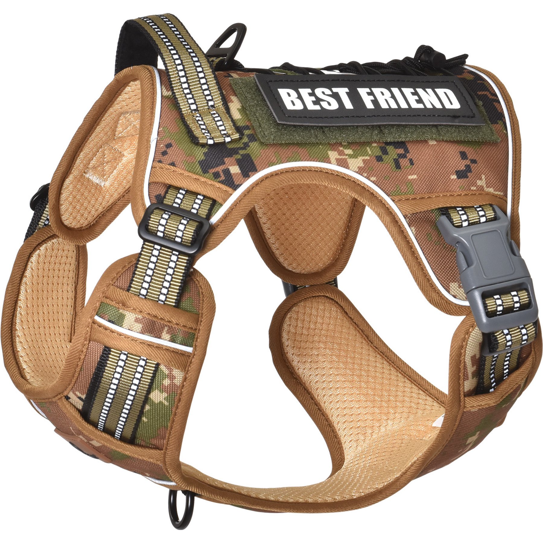 Pet Marvel Tactical No Pull Front Clip with Easy Control Handle & Molle Hoop & Loop Dog Harness, Camouflage, Medium: 22 to 33-in chest