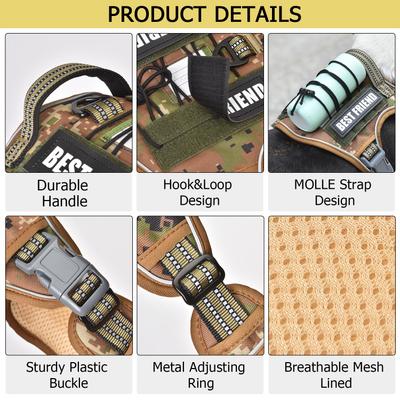 Show full view: Pet Marvel Tactical No Pull Front Clip with Easy Control Handle & Molle Hoop & Loop Dog Harness, Camouflage, Large: 24 to 37-in chest slide 2 of 8