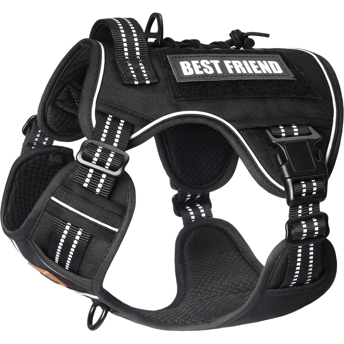 Pet Marvel Tactical No Pull Front Clip with Easy Control Handle & Molle Hoop & Loop Dog Harness, Black, Medium: 22 to 33-in chest
