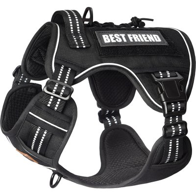 Pet Marvel Pet Marvel Tactical No Pull Front Clip with Easy Control Handle & Molle Hoop & Loop Dog Harness, Black, Medium: 22 to 33-in chest
