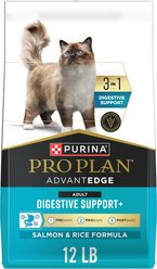 Purina Pro Plan AdvantEDGE Digestive Support Plus Adult Salmon & Rice Formula High Protein Dry Cat Food, 12-lb bag