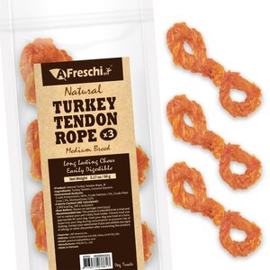 AFreschi Natural Turkey Tendon Rope Natural Dog Chew Treat, Medium, 3 count