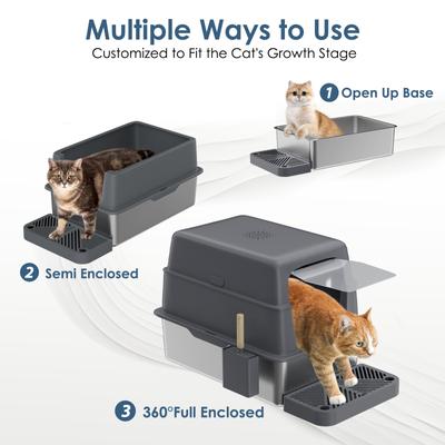 Show full view: LovMor Multi-Function Covered Cat Litter Box with Scatter Shield & Scoop, X-Large: 23.5 x 15.6 x 17-in slide 6 of 8