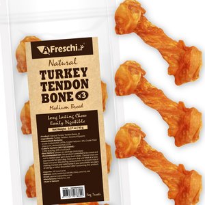 AFreschi Natural Turkey Tendon Bone Natural Dog Chew Treat, Medium, 3 count