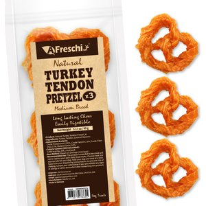 AFreschi Natural Turkey Tendon Pretzel Natural Dog Chew Treat, Medium, 3 count