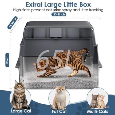 Show full view: LovMor Multi-Function Covered Cat Litter Box with Scatter Shield & Scoop, X-Large: 23.5 x 15.6 x 17-in slide 2 of 8