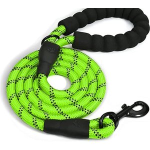 Doggy Tales Braided Rope Reflective Dog Leash, 15-ft long, Lime Green