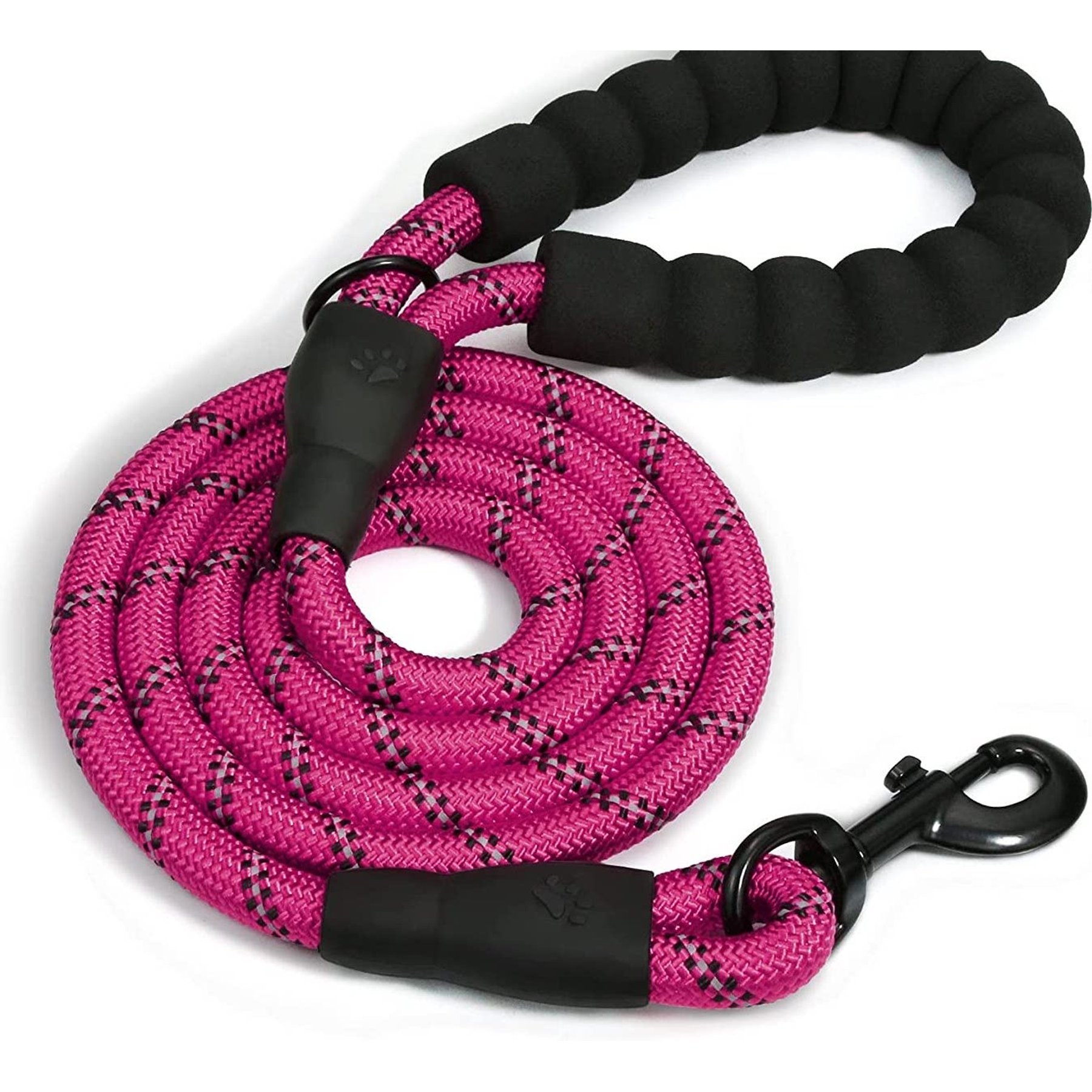Doggy Tales Braided Rope Reflective Dog Leash, 15-ft long, Hot Pink