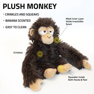Show full view: Playology Banana Scented Monkey Plush Squeaky Dog Toy slide 2 of 6