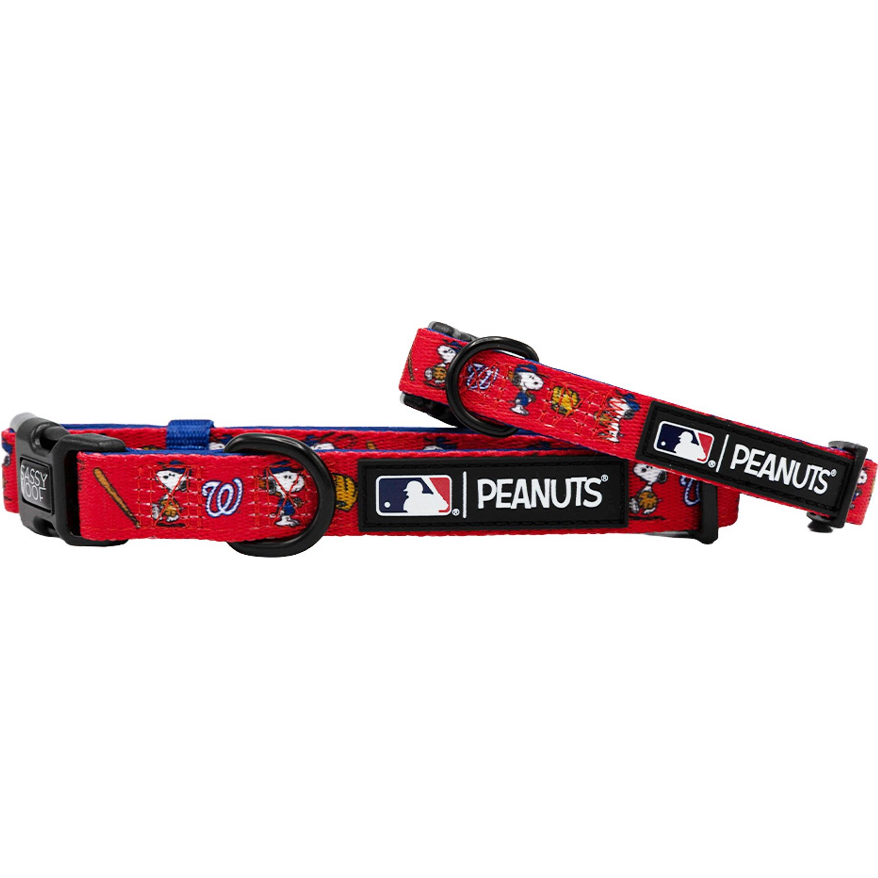 Sassy Woof MLB x Peanuts Washington Nationals Dog Collar, Small: 13-in neck, 1.2-in wide