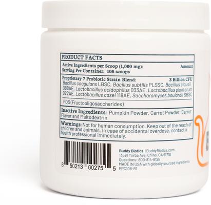 Show full view: BuddyBiotics Probiotic + Prebiotics Powder Supplement for Cats, 108-g jar slide 5 of 9