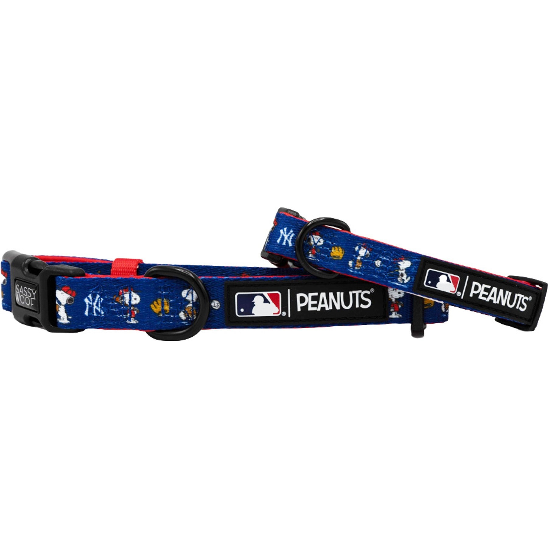 Sassy Woof MLB x Peanuts New York Yankees Dog Collar, Small: 13-in neck, 1.2-in wide