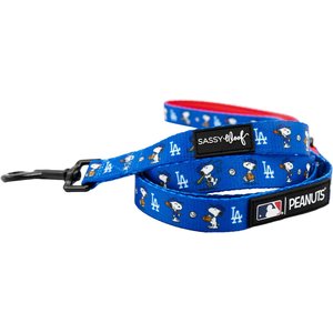 Sassy Woof MLB x Peanuts Los Angeles Dodgers Dog Leash, 5-ft long, 3/4-in wide