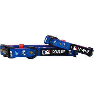 Sassy Woof MLB x Peanuts Los Angeles Dodgers Dog Collar, Small: 13-in neck, 1.2-in wide