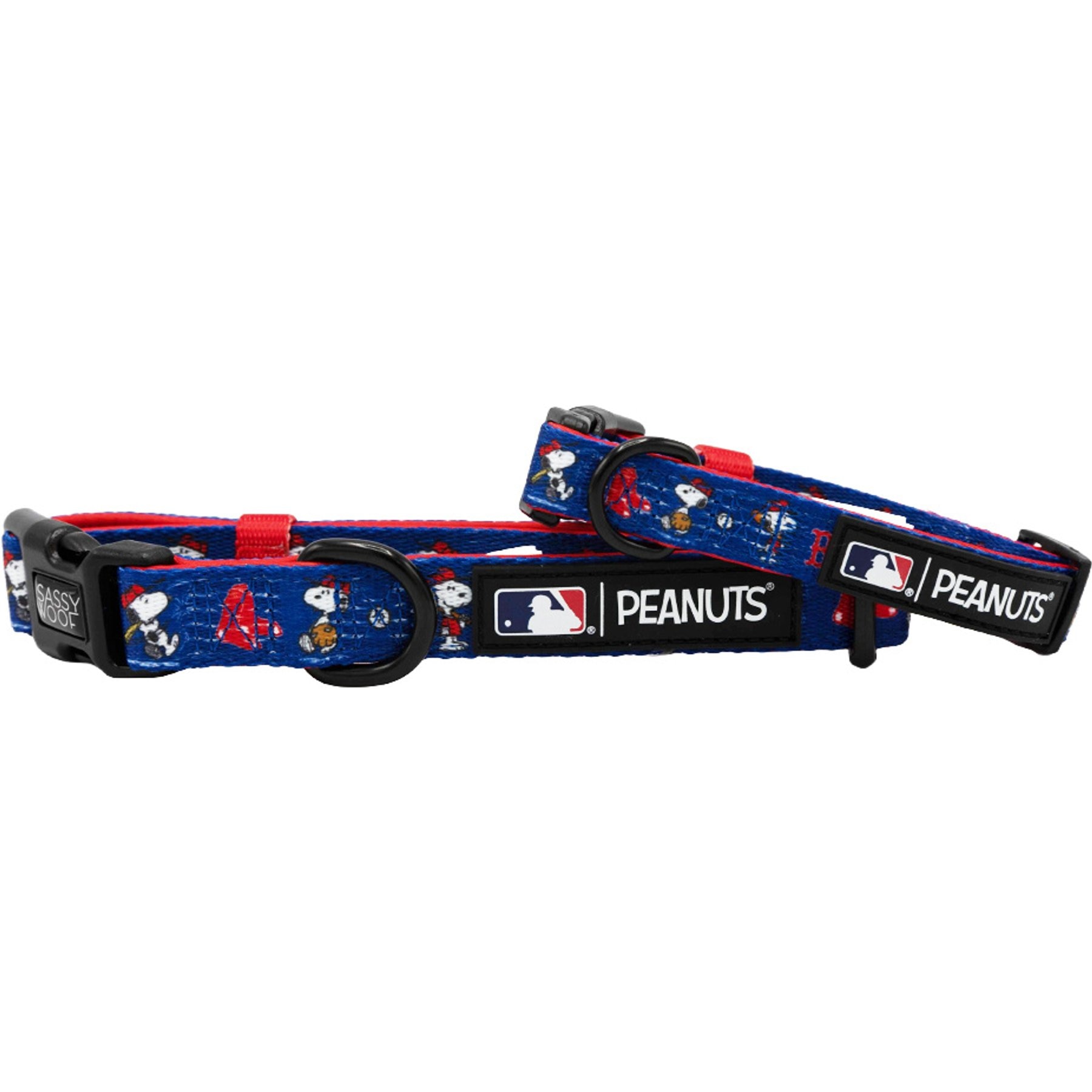 Sassy Woof MLB x Peanuts Boston Red Sox Dog Collar, Small: 13-in neck, 1.2-in wide