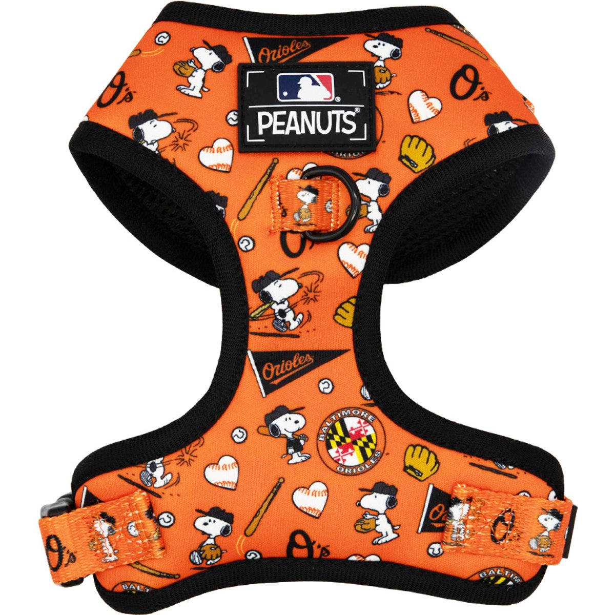Sassy Woof MLB x Peanuts Baltimore Orioles Adjustable Dog Harness, Large: 22 to 33-in chest