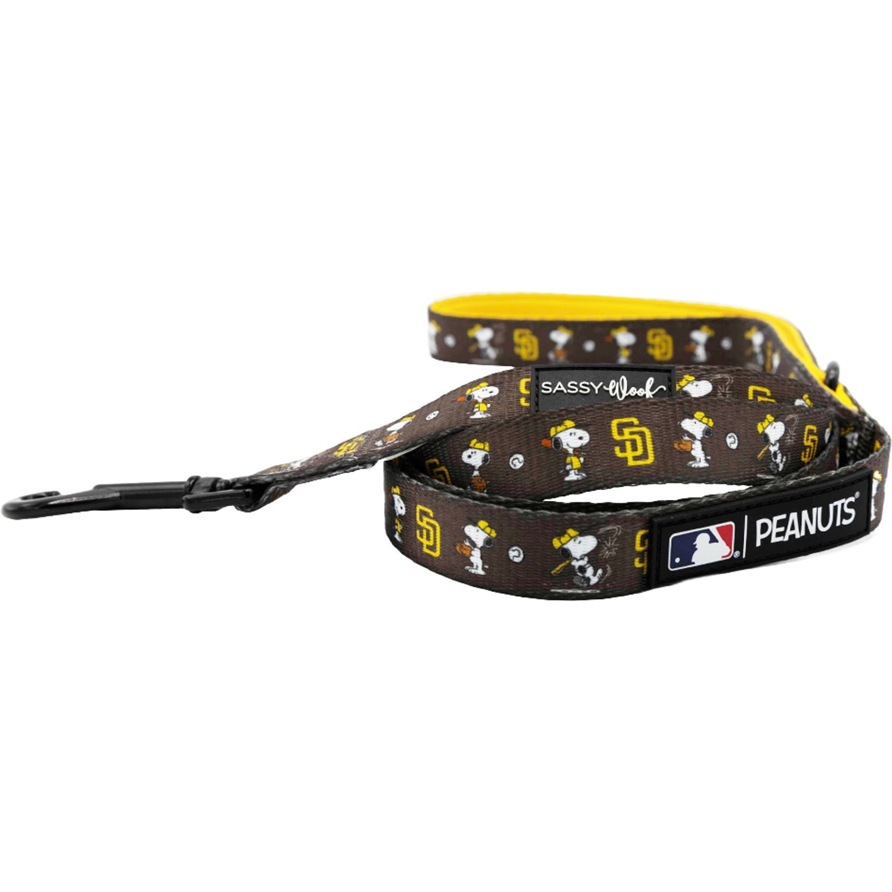 Sassy Woof MLB x Peanuts San Diego Padres Dog Leash, 5-ft long, 3/4-in wide