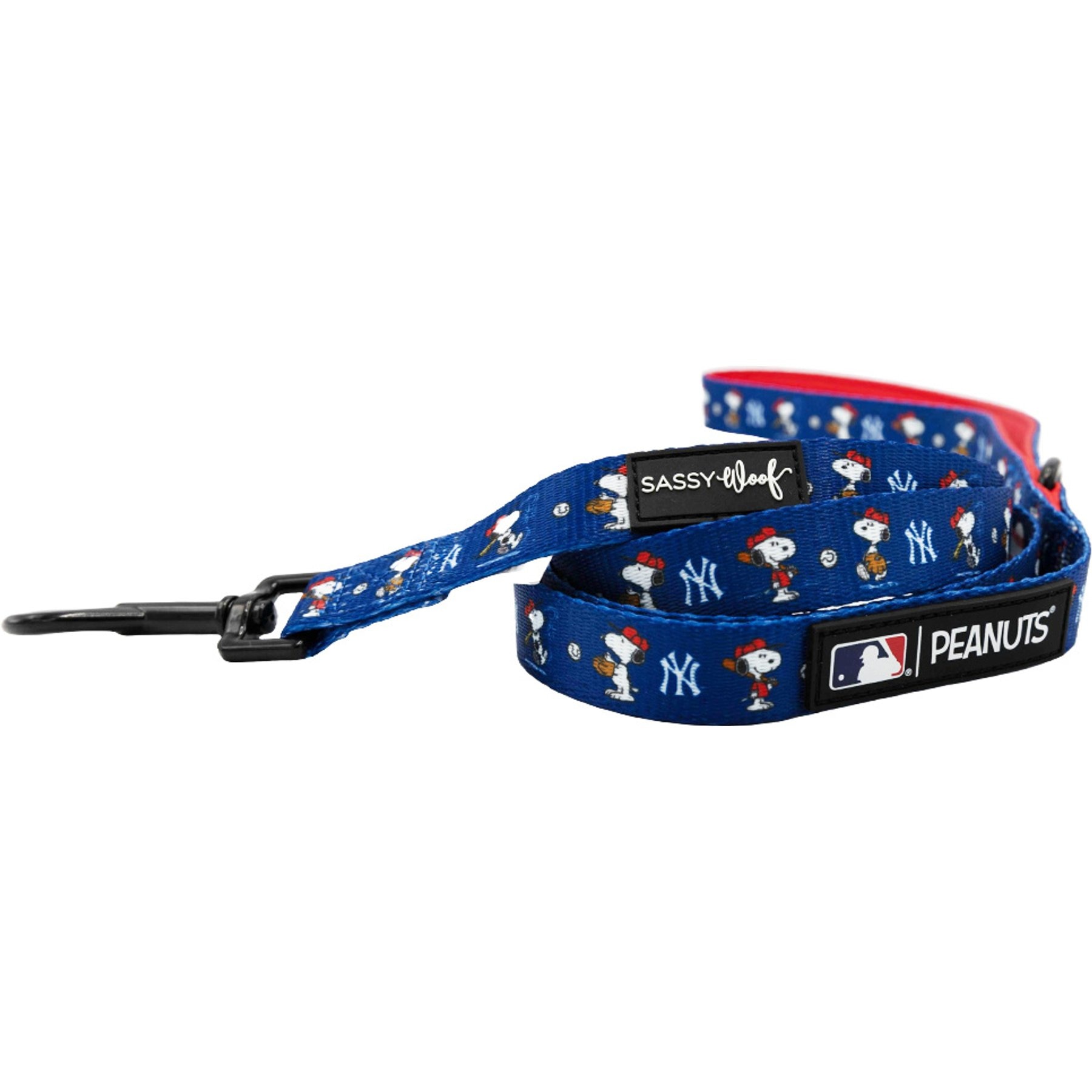 Sassy Woof MLB x Peanuts New York Yankees Dog Leash, 5-ft long, 3/4-in wide