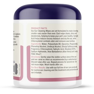 Vetnique Labs Oticbliss Advanced Cleaning, Soothing Aloe & Odor Control, Dirt & Wax Removal Dog & Cat Ear Wipes, 100 count