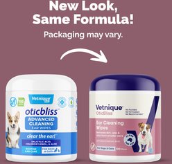 Vetnique Labs Oticbliss Advanced Cleaning, Soothing Aloe & Odor Control, Dirt & Wax Removal Dog & Cat Ear Wipes, 100 count slide 2 of 9