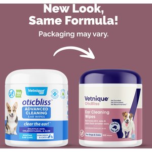 Vetnique Labs Oticbliss Advanced Cleaning, Soothing Aloe & Odor Control, Dirt & Wax Removal Dog & Cat Ear Wipes, 100 count