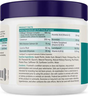 Show full view: Vetnique Labs Dermabliss Seasonal Allergy & Immune Support Salmon Flavored Allergy & Fish Oil Soft Chew Supplement for Dogs, 60 count slide 4 of 12