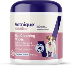 Vetnique Labs Oticbliss Advanced Cleaning, Soothing Aloe & Odor Control, Dirt & Wax Removal Dog & Cat Ear Wipes, 100 count