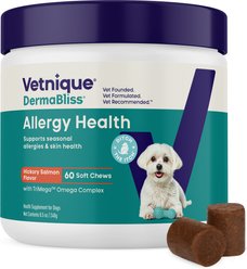 Vetnique Labs Dermabliss Seasonal Allergy & Immune Support Salmon Flavored Allergy & Fish Oil Soft Chew Supplement for Dogs, 60 count