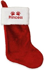 PGS Christmas Paw Prints with Name Personalized Plush Pet Stocking, Red, 8 x 19-in